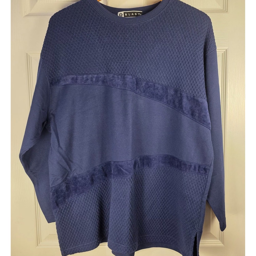Vtg Blast‎ XL Blue Women Pullover LongSleeve Microfiber Stripes Activewear Top